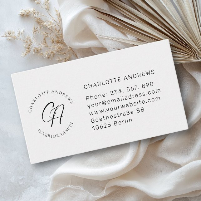 Modernes, minimalistisches Monogramm, Logo, Kreis, Visitenkarte (Modern, minimalist, monogram, logo, circle, gray Business Card)