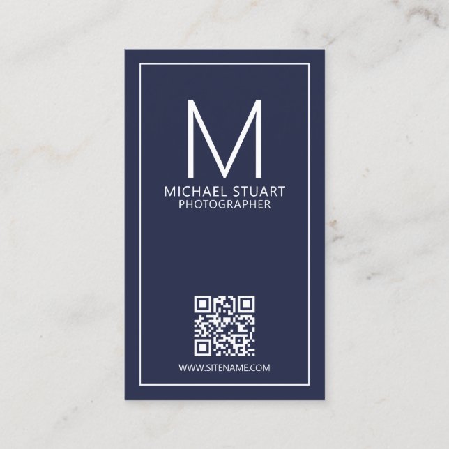 Modernes Minimalistisches Monogramm mit Qr Code Bu Visitenkarte (Vorderseite)