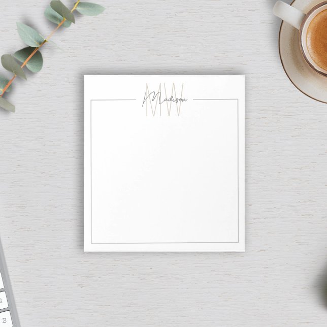 Modernes Minimalistisches Monogramm Notizblock (Modern Minimalist Monogram Notepad by MINTIC DESIGN STUDIO)