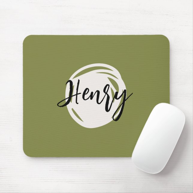 Modernes, minimalistisches Monogramm Olive Green A Mousepad (Mit Mouse)
