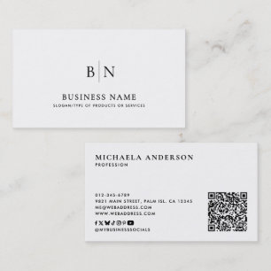 Modernes minimalistisches Monogramm QR-Code & Sozi Visitenkarte
