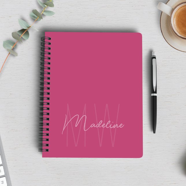 Modernes Minimalistisches Monogramm Rosa Notizblock (Modern Minimalist Monogram Pink Notebook by MINTIC DESIGN STUDIO)