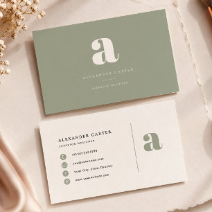 Modernes minimalistisches Monogramm Salbeigrün Cus Visitenkarte