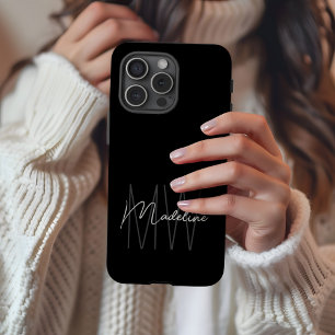Modernes Minimalistisches Monogramm Schwarz iPhone 16 Pro Max Hülle