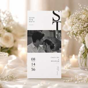 Modernes minimalistisches Monogramm Schwarz-Weiß-F Save The Date
