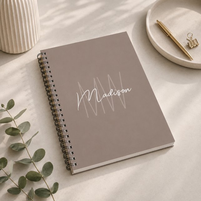 Modernes minimalistisches Monogramm Taupe Notizblock (Modern Minimalist Monogram Taupe Notebook)