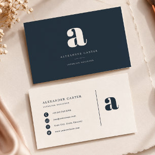 Modernes minimalistisches Monogramm Tiefes Navy Cu Visitenkarte