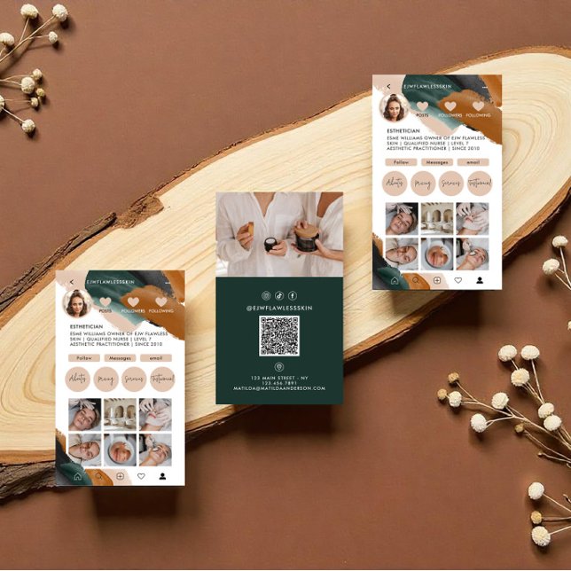 Modernes, minimalistisches Multi-Foto QR CODE grün Visitenkarte (Von Creator hochgeladen)