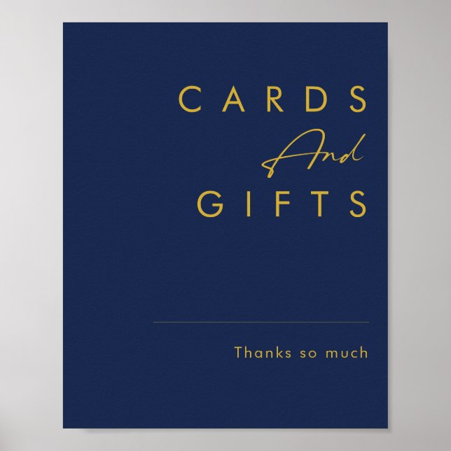 Modernes Minimalistisches Navy Blue | Gold Cards u Poster (Vorne)