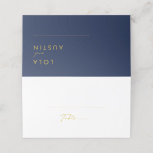 Modernes Minimalistisches Navy Blue   Gold geklapp Platzkarte