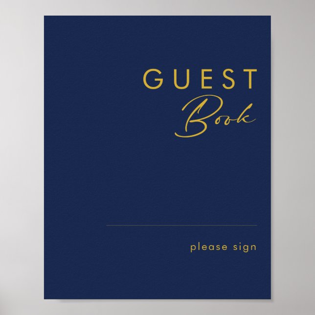 Modernes Minimalistisches Navy Blue | Gold Guest B Poster (Vorne)