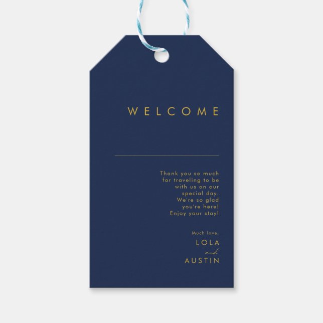 Modernes Minimalistisches Navy Blue | Gold Wedding Geschenkanhänger (Vorderseite)