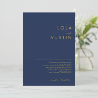 Modernes Minimalistisches Navy Blue | Goldhochzeit