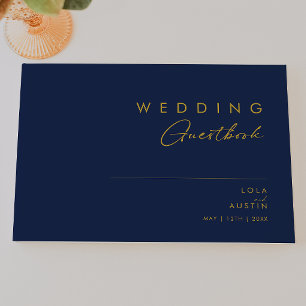 Modernes Minimalistisches Navy Blue Goldhochzeit Gästebuch