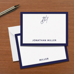 Modernes Minimalistisches Navy Blue Monogram Mitteilungskarte