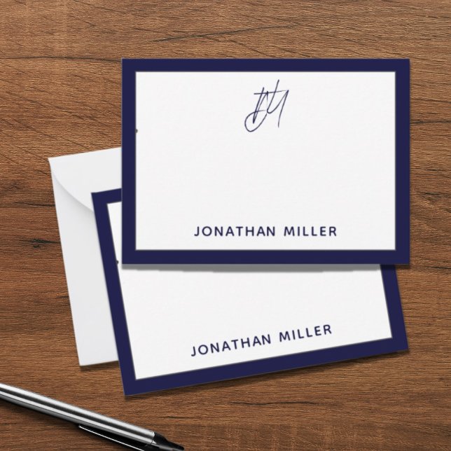 Modernes Minimalistisches Navy Blue Monogram Mitteilungskarte (Von Creator hochgeladen)