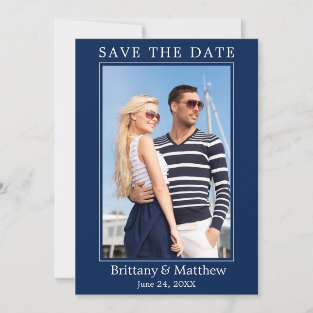 Modernes Minimalistisches Navy Blue Save The Date (Vorderseite)