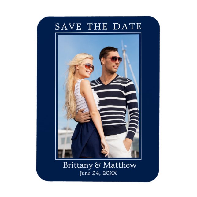 Modernes Minimalistisches Navy Blue Save the Date Magnet (Vertikal)