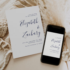 Modernes Minimalistisches Navy Blue Script Save th Ankündigung