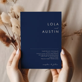 Modernes Minimalistisches Navy Blue | Silberhochze Einladung