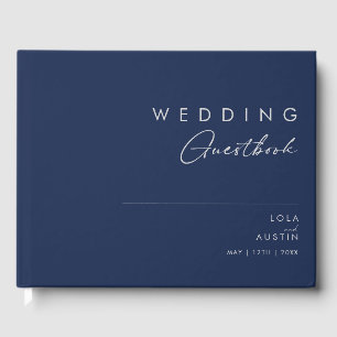 Modernes Minimalistisches Navy Blue Silberhochze Gästebuch