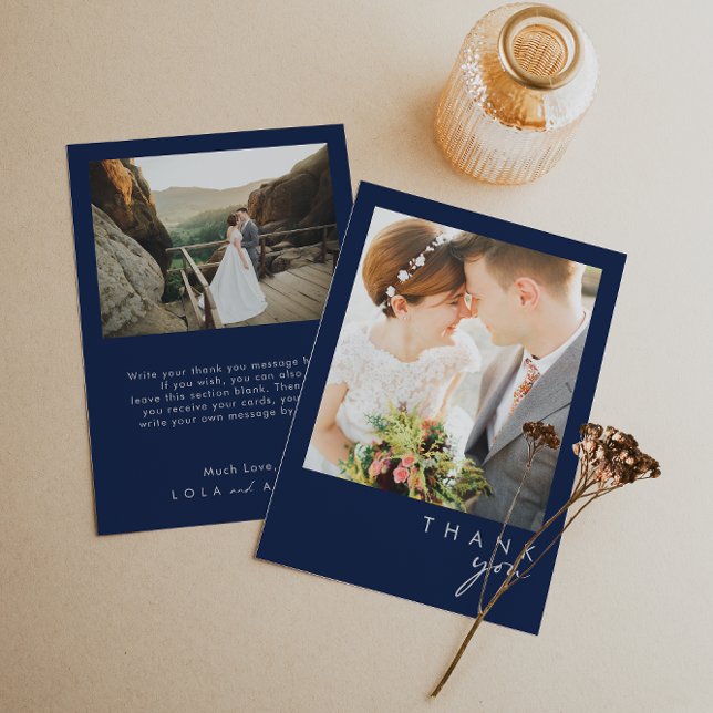 Modernes Minimalistisches Navy Blue | Silver Flat  Dankeskarte (Von Creator hochgeladen)