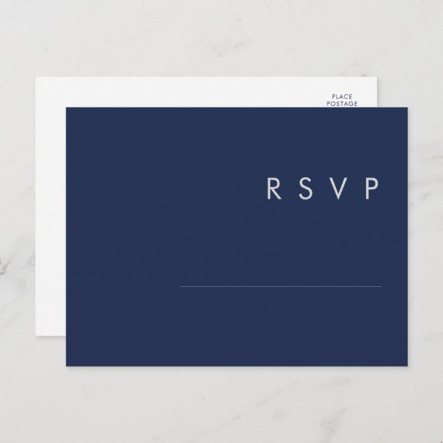 Modernes Minimalistisches Navy Blue | Silver Weddi Postkarte (Vorne/Hinten)