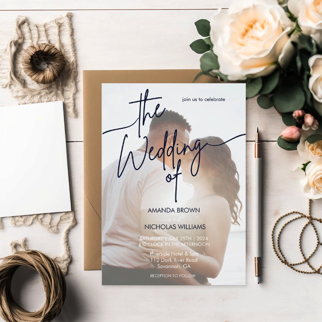 Modernes Minimalistisches Navy Foto Wedding Invita Einladung (Von Creator hochgeladen)