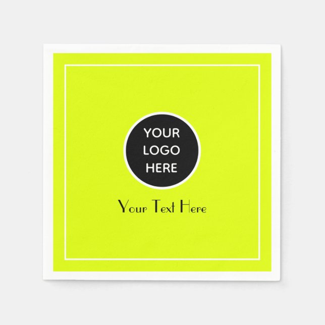 Modernes Minimalistisches Neongelbes Firmenlogo Serviette (Vorderseite)