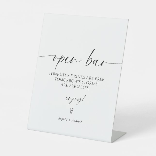 Modernes Minimalistisches Open Bar Pedestzeichen Sockelschild (Vorderseite)