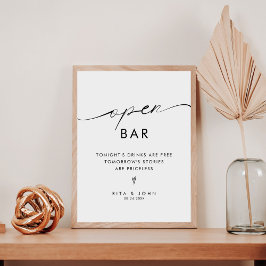 Modernes Minimalistisches Open Bar Wedding Sign Sockelschild