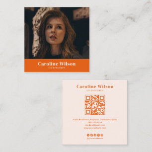 Modernes Minimalistisches Orange QR Code Foto Quadratische Visitenkarte