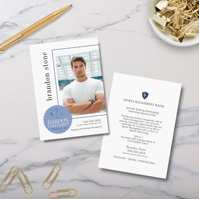 Modernes Minimalistisches Oversifiziertes Praktiku Visitenkarte (Modern minimalist college high school internship profile card business card with photo logo and icon)