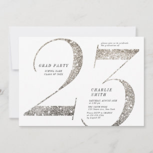 Modernes, minimalistisches Party in Silber-Glitzer Einladung