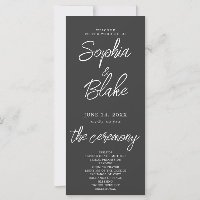 Modernes Minimalistisches Pebble Gray Wedding Prog (Vorderseite)