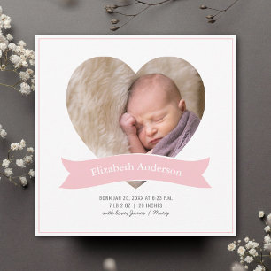 Modernes Minimalistisches Pink Baby Girl Foto Birt Ankündigung