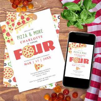 Modernes Minimalistisches Pizza-Party zum 4. Gebur Einladung