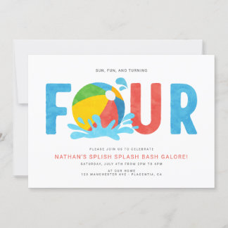 Modernes Minimalistisches Pool Party Vierte Geburt Einladung