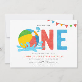 Modernes Minimalistisches Pool Party zum ersten Ge Einladung