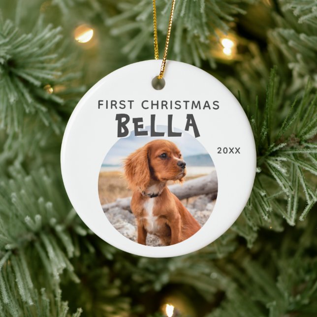 Modernes Minimalistisches Puppy Dog Foto Keramik Ornament (Baum)