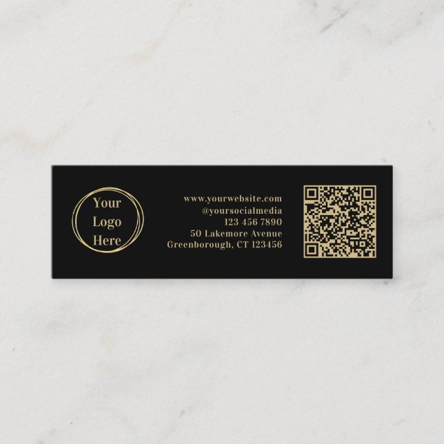 Modernes Minimalistisches QR Code Black Gold Busin Mini Visitenkarte (Vorderseite)