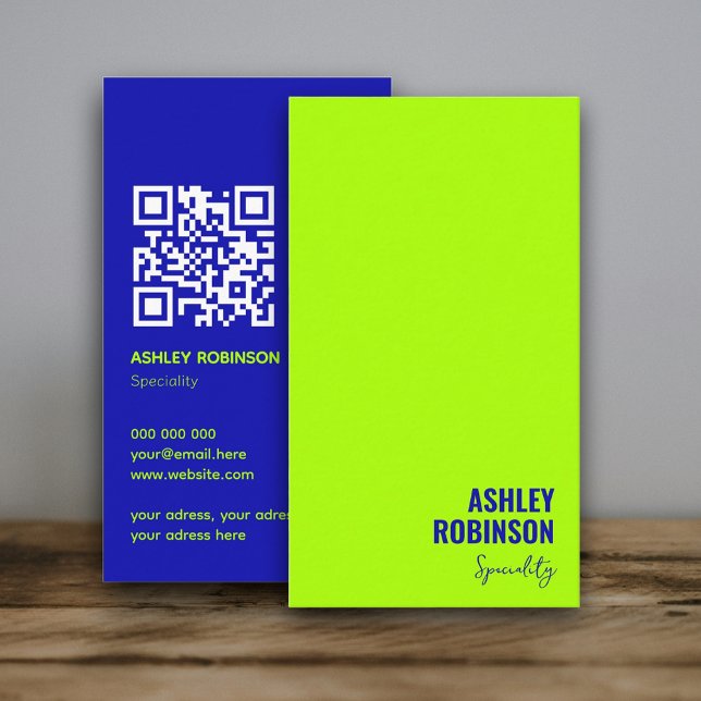 Modernes Minimalistisches QR-Limone Visitenkarte (Modern Minimalist QR code electric lime Business Card)