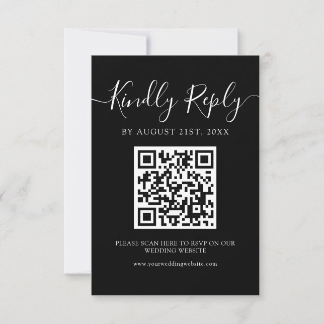 Modernes Minimalistisches QR-Script RSVP Karte (Vorderseite)
