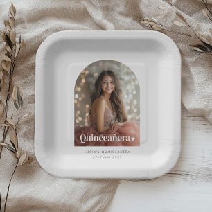 Modernes Minimalistisches Quinceañera Artes Foto Pappteller