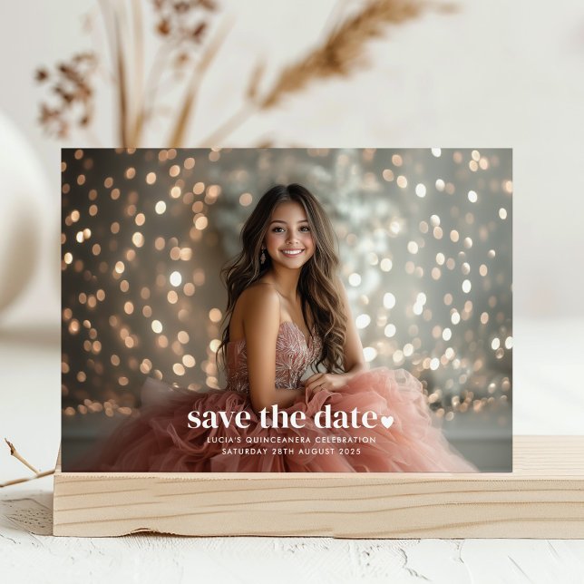 Modernes Minimalistisches Quinceañera-Foto Save th Einladung (Zazzle Modern Minimalist Quinceañera Photo Save The Date)