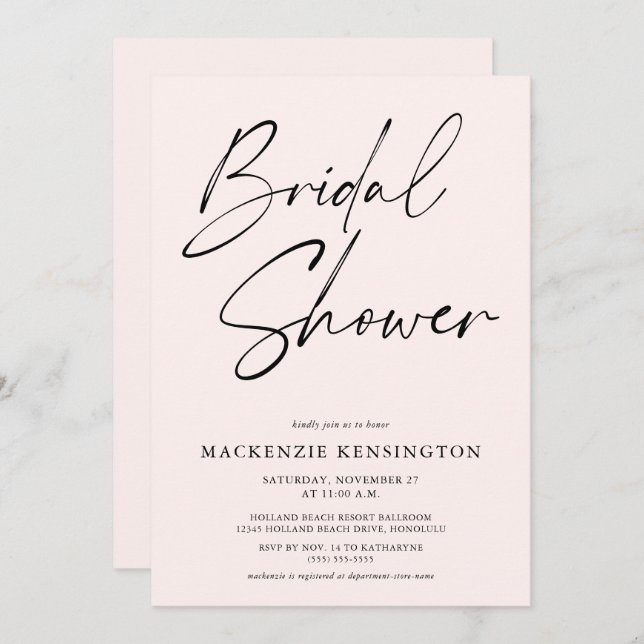 Modernes Minimalistisches Rosa-Brautparty Einladung (Vorne/Hinten)