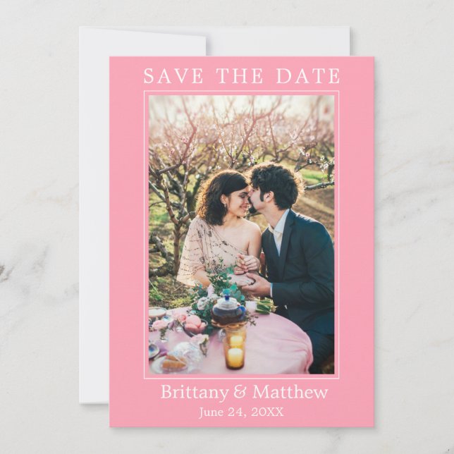 Modernes Minimalistisches Rosa Rosa Save The Date (Vorderseite)