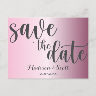 Modernes, minimalistisches Rosa Save the Date Ankündigungspostkarte