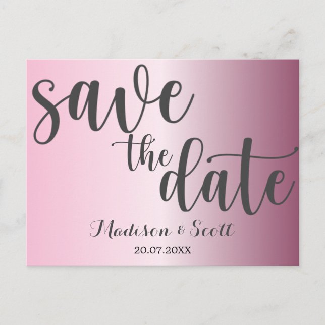 Modernes, minimalistisches Rosa Save the Date Ankündigungspostkarte (Vorderseite)