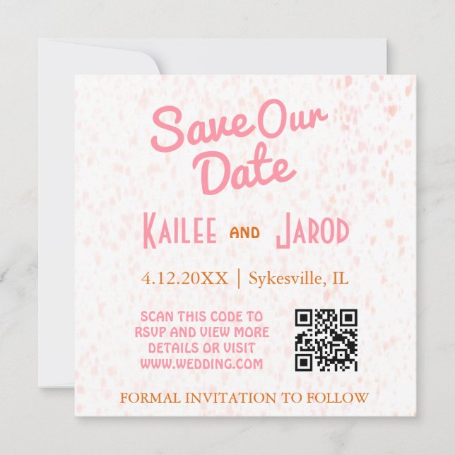 Modernes Minimalistisches Rosa und orangefarbenes  Save The Date (Vorderseite)